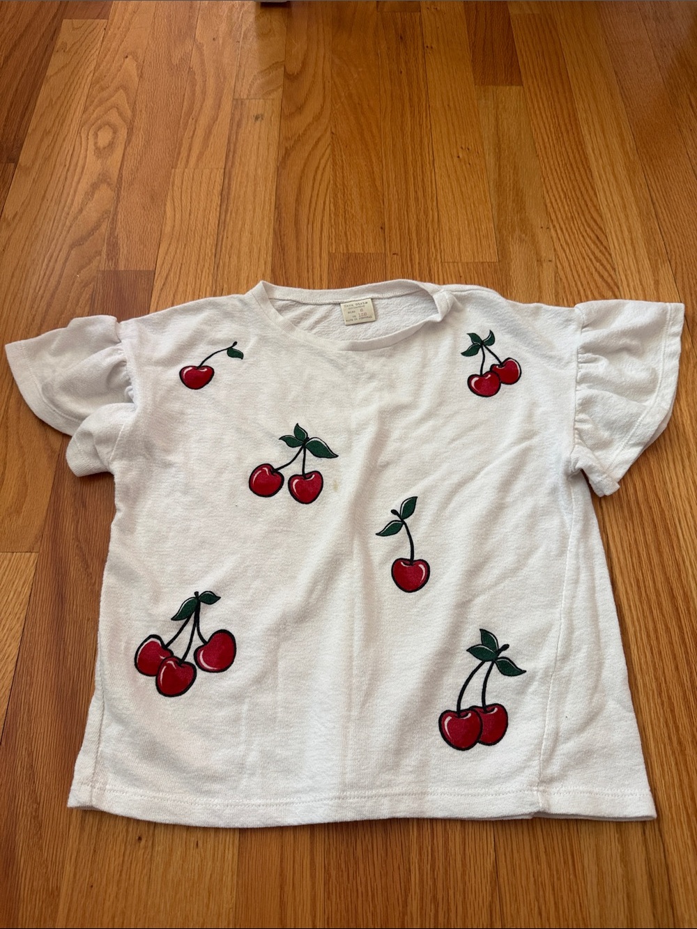 Zara White Tee with Red Cherry Motif